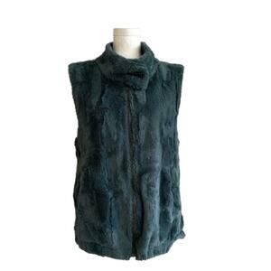 Sanctuary Surplus Green Teal Faux Fur Soft Teddy Vest Jacket Coat Size Medium